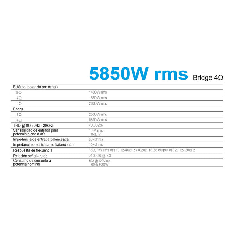 Amplificador Backstage Hcfpro 52 Plateado 5850 W