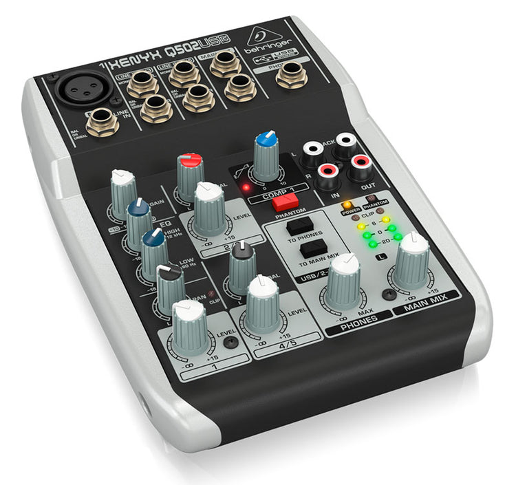 Mezcladora Behringer Xenix 5 ch. USB con compresor Q502-USB