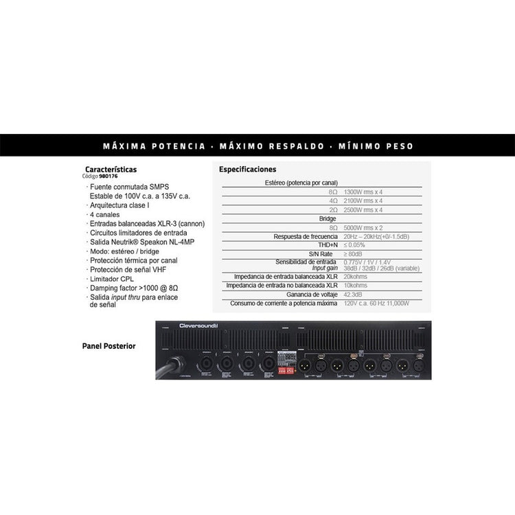 Amplificador  Xl 10000,   Cleversound  Negro 10000 W
