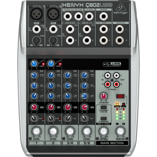 Mezcladora Behringer Xenix 8 ch. USB con compresor Q802-USB