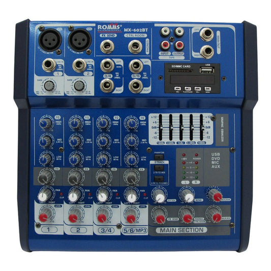 Mezcladora Romms 6 canales USB MX-602BT