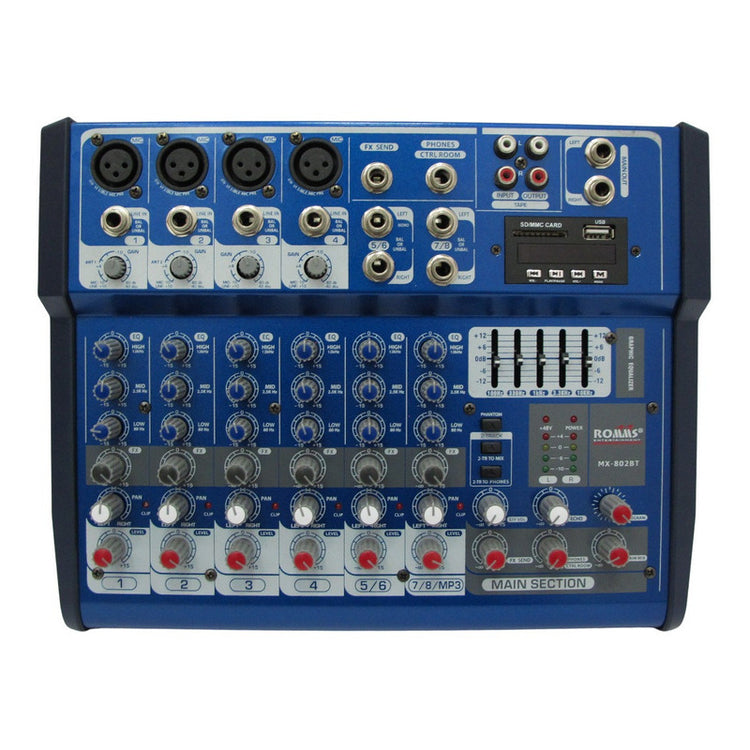 Mezcladora Romms 8ch. Usb/sd/bt/fx Mod. Mx-802bt