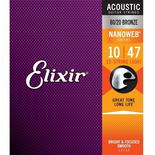 Encordadura guitarra electroacústica Elixir 12 cuerdas (.010-.047) light 11152